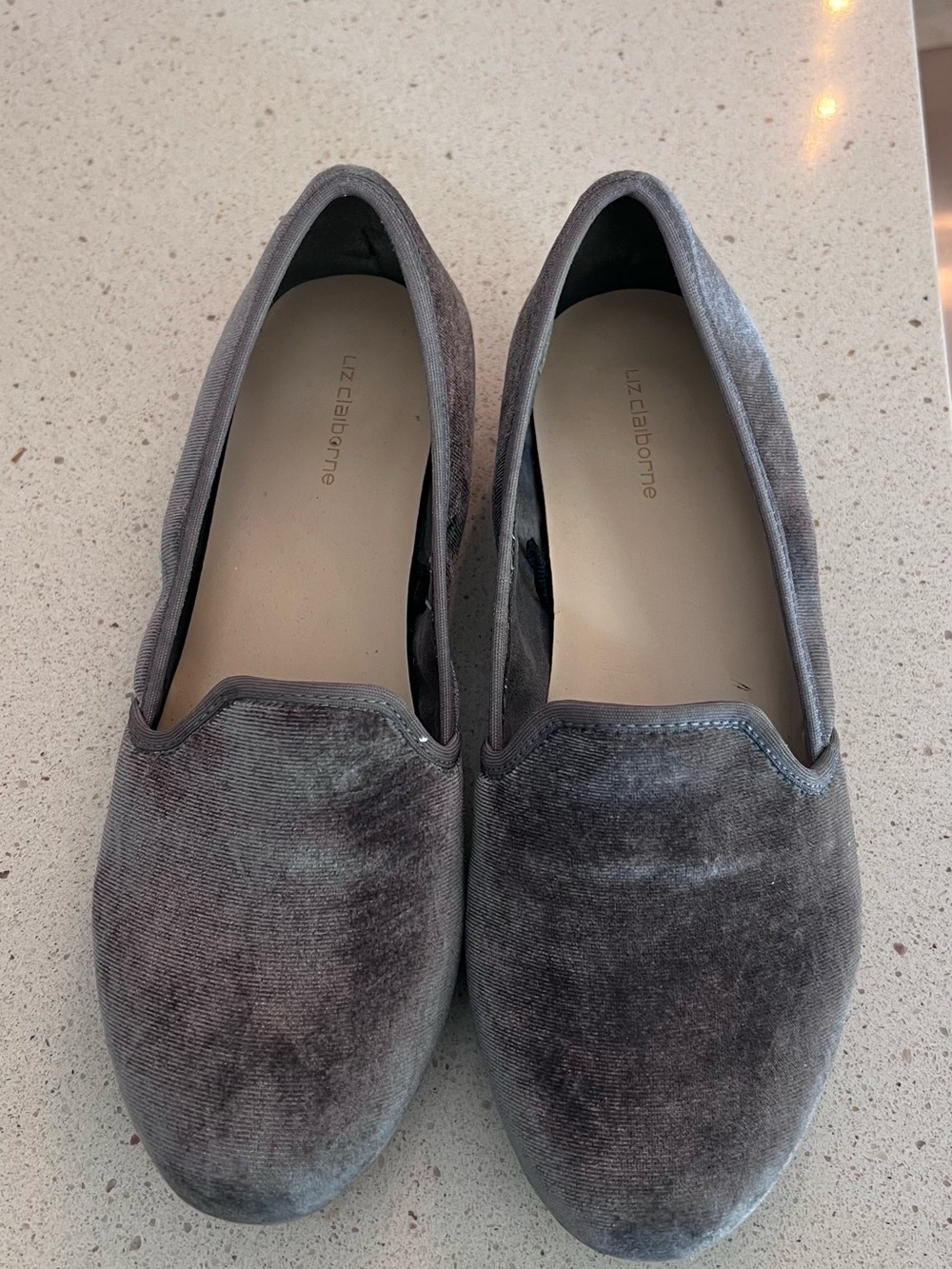 Liz Claiborne Gray Velvet Smoking Loafers 90s Minimalist Flats Size 7.5